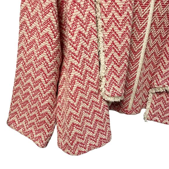 Lilla P Open Front Red Cream Chevron Pure Cotton Knit Jacket Womens Medium - Picture 2 of 6